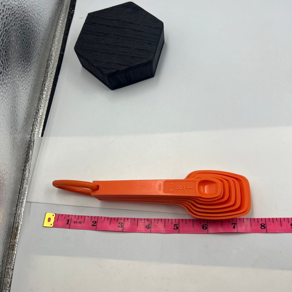 Vintage Tupperware Orange Measuring Spoons Set of 6 Scoop Style with Ring 1260 - Picture 5 of 8